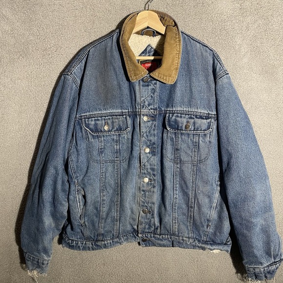 Wrangler Other - Wrangler Hero Jacket Mens XL Blue Sherpa Lined Denim Corduroy Collar Distressed
